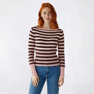 Juniors No Comment Stripe Boat Neck Pullover Cropped Sweater alternate view